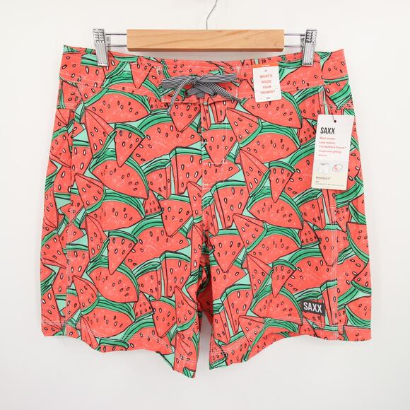SAXX Betawave Swim Trunks Watermelon Print Red Green 2N1 Cooling Liner 32 NWT - Picture 1 of 13